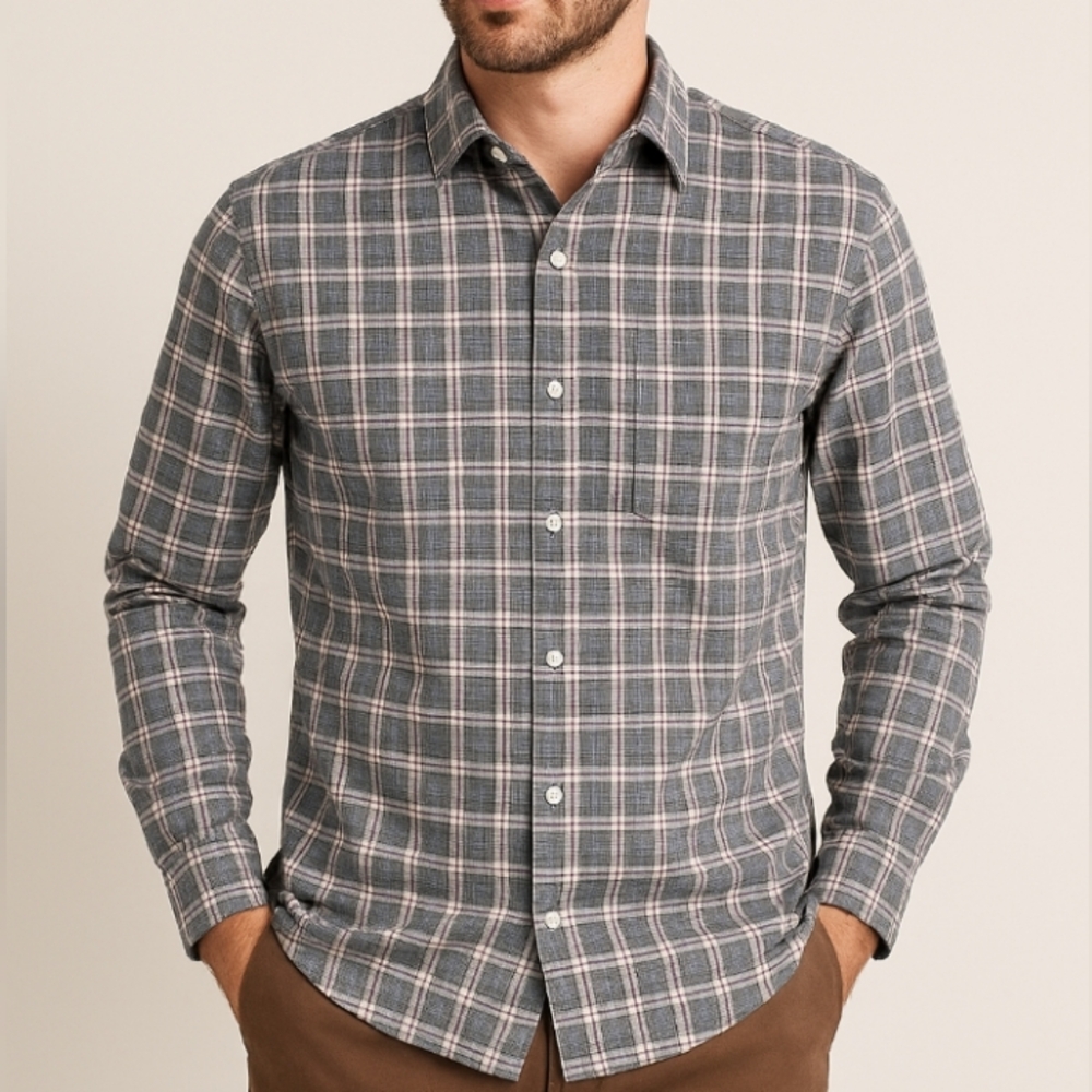 Tommy Hilfiger Plaid Wide Collar Regular Fit Sport Shirt Red Black 16.5  34/35